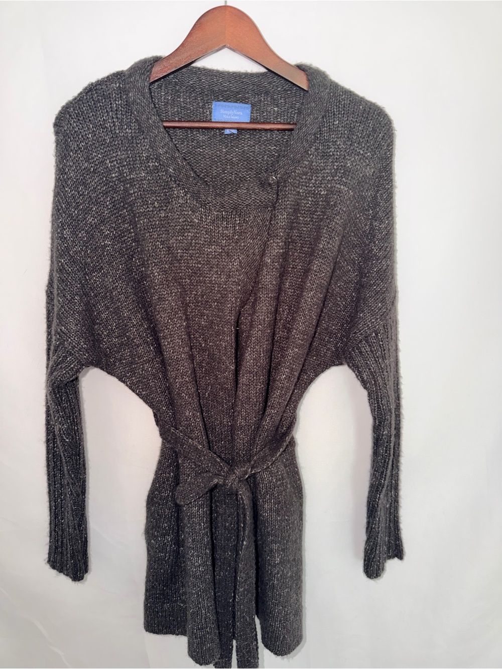 Simply Vera Vera Wang Charcoal Tie-Waist Knit Cardigan
